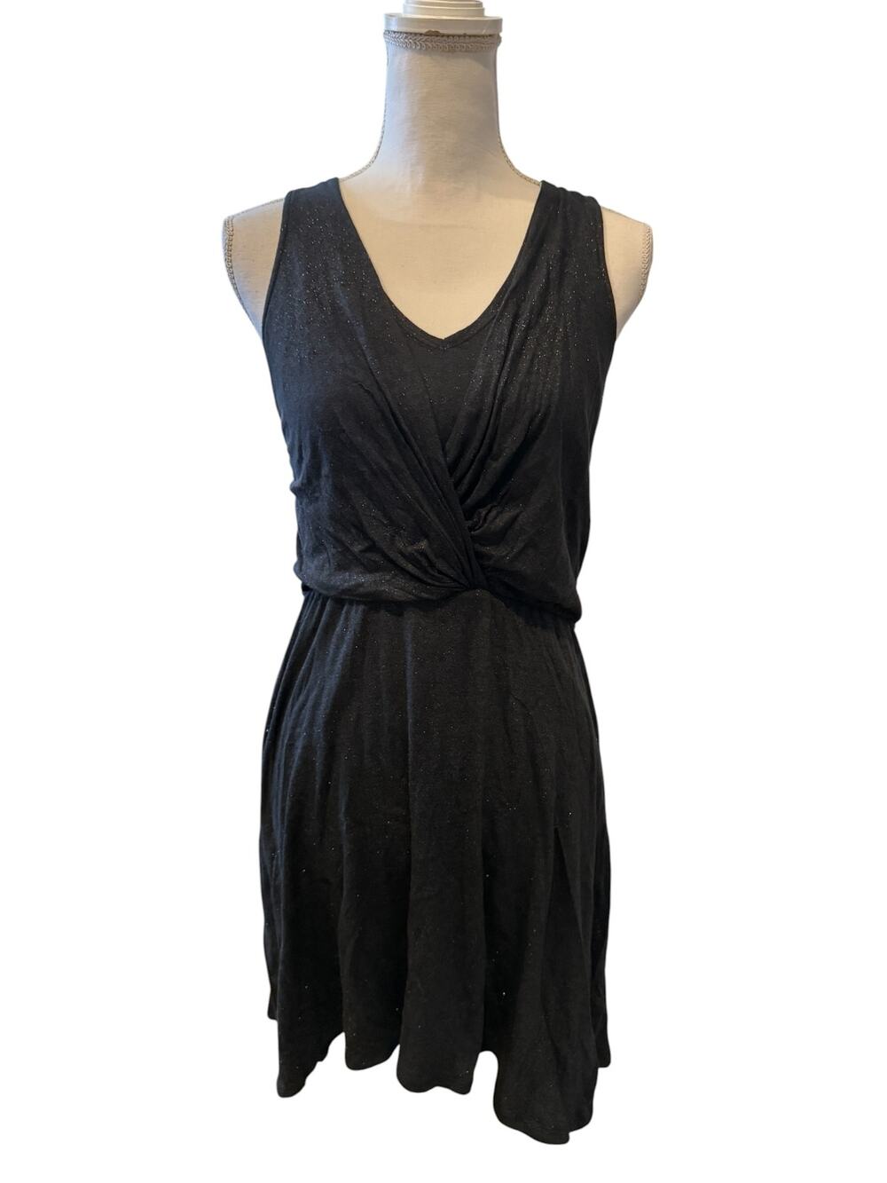 Ella Moss Racerback Casual Dress Black Metallic Speckle Gold S